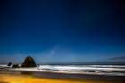 USA- Oregon. Cannon Beach and Haystack Rock stars showing during blue light. Coastal Print